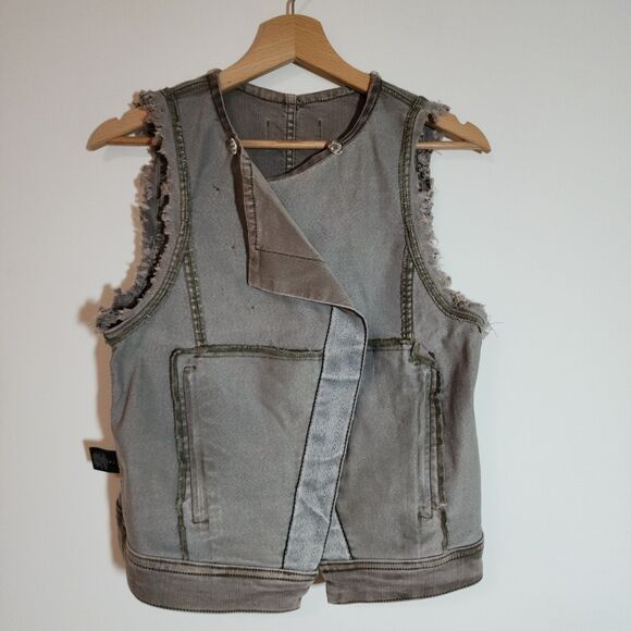 BKE Womens Asymmetrical Sleeveless Jacket Size S Gray Vest Detachable Hood - Picture 5 of 12